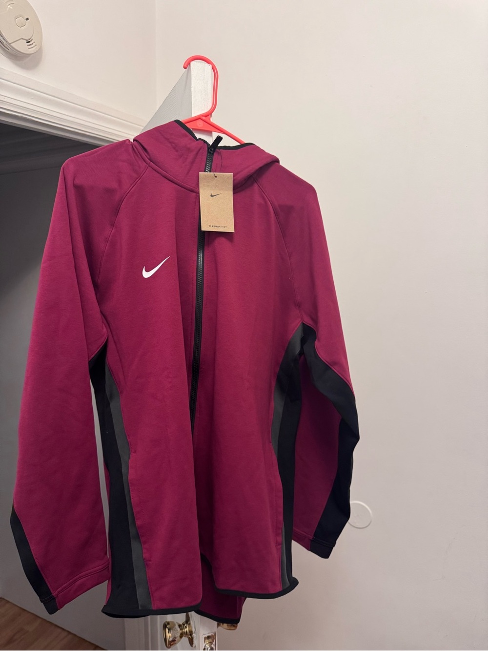 Nike Women's Burgundy and Black Hooded Full-Zip Utility Jacket